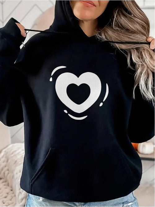 Women's Graphic Hoodie Minimalist Bold White Artistic Heart Design Hoodie