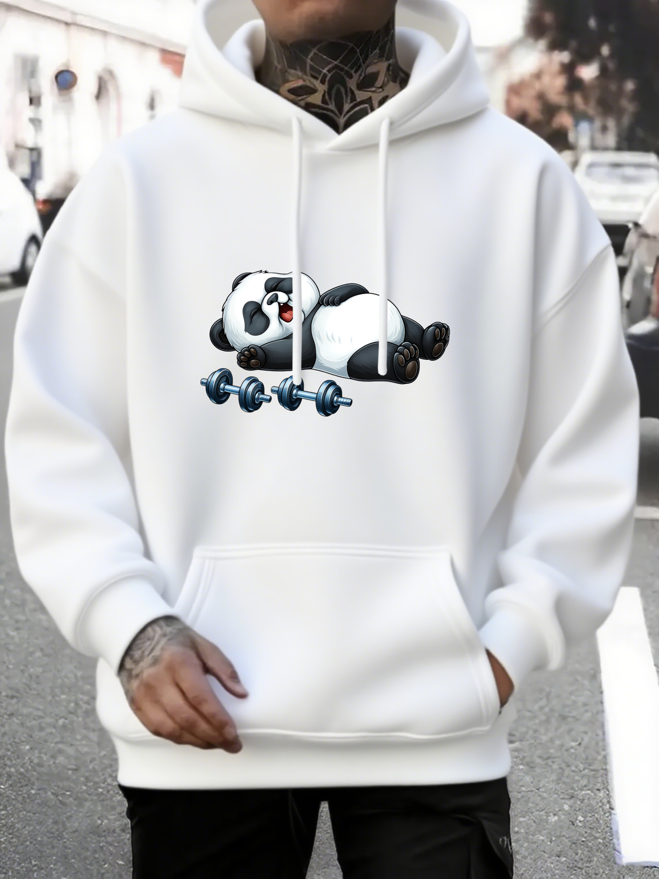 Men's Graphic Hoodie Resting Panda Among Playful Bamboo Stems Under Soft Light Panda