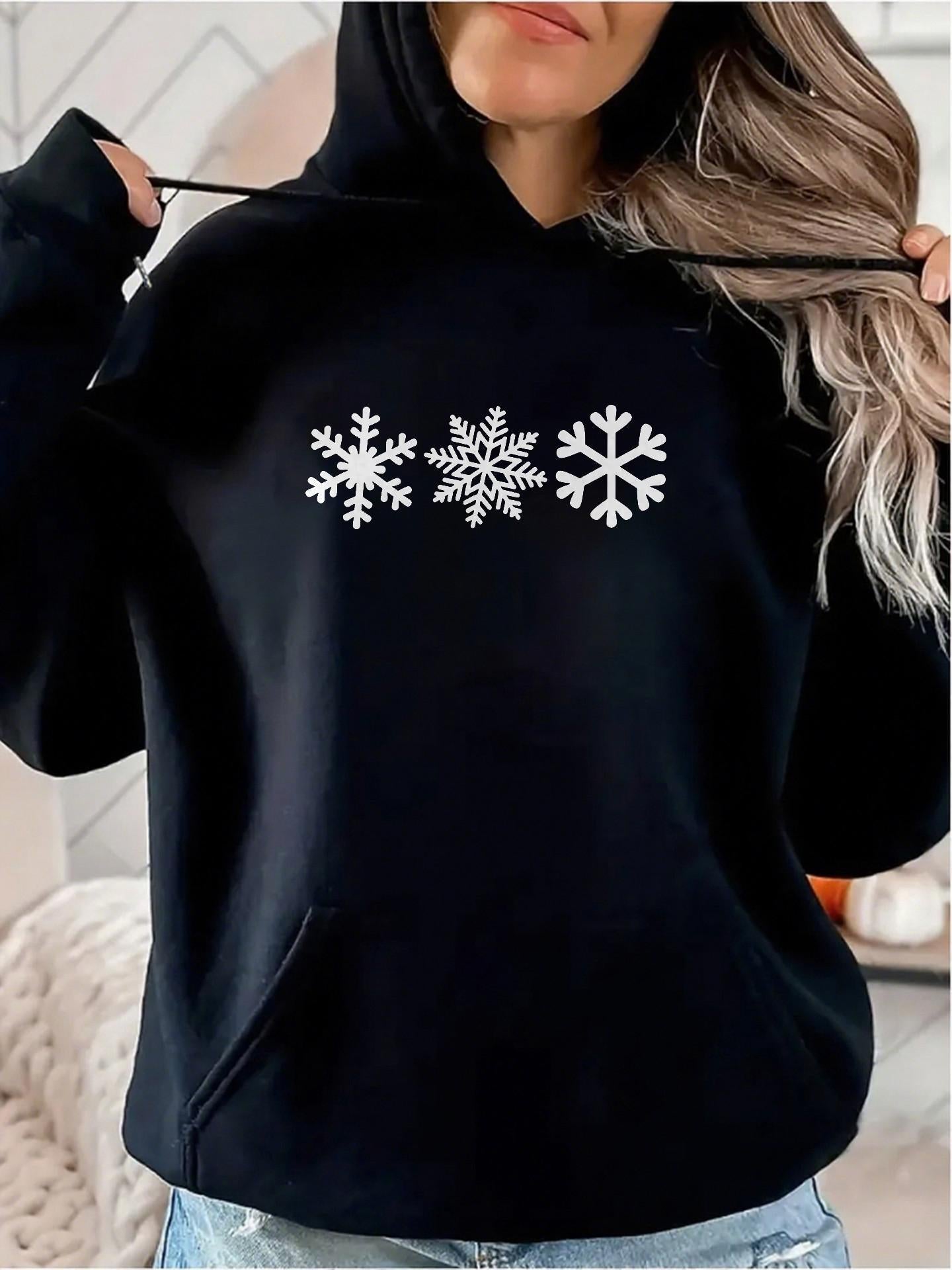 Women's Graphic Hoodie Wintry Day With Frosty Sparkling Detailed Snowflakes