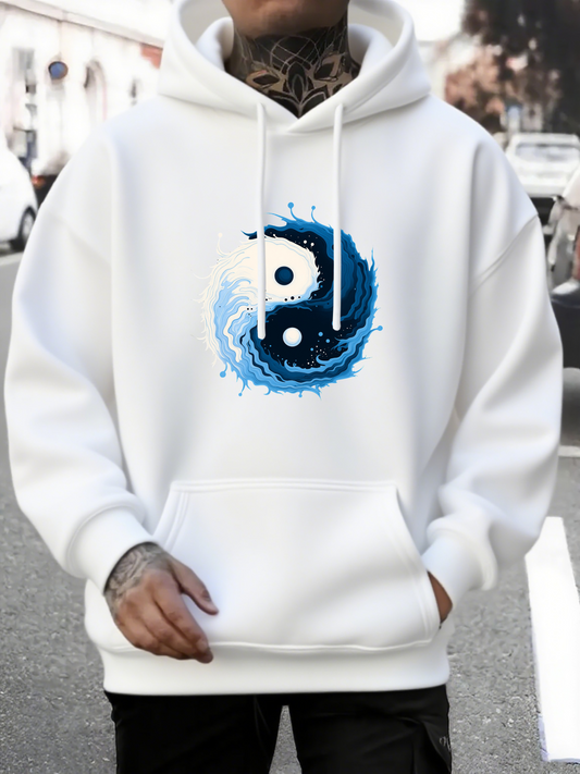 Men's Graphic Hoodie Flowing Blue Water With Yin Yang Symbol Under White Sunlight Hoodie