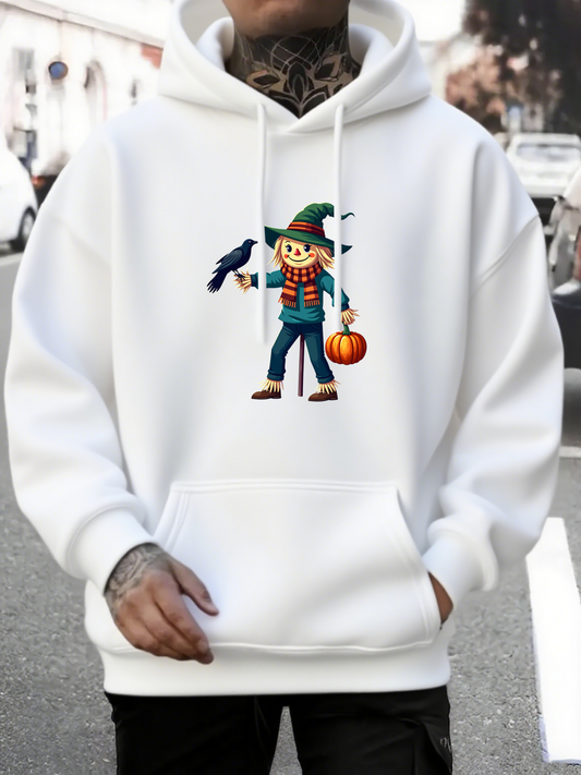 Men's Graphic Hoodie Cheerful Autumn Harvest With Pumpkin Lantern Happy Scarecrow