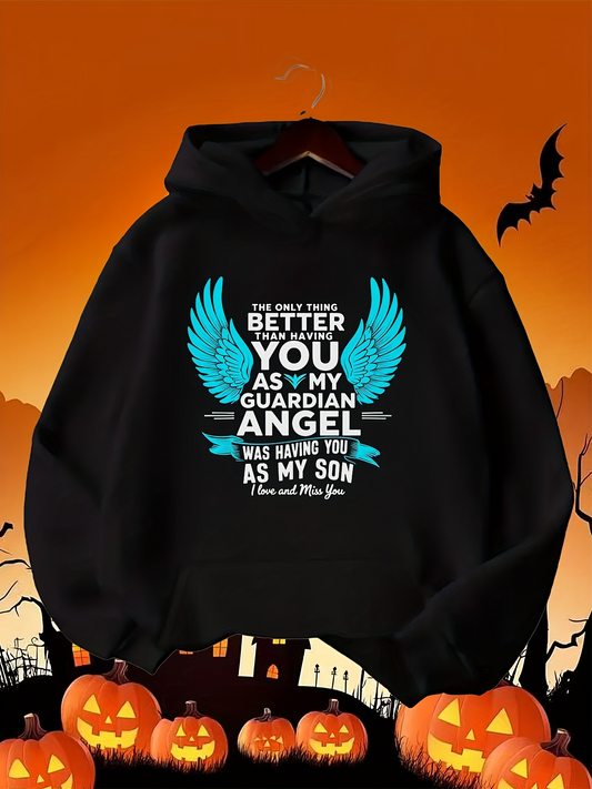 Men's Graphic Hoodie Blue Angel Wings With Loving Remembrance Quote And Heartfelt Typography Hoodie