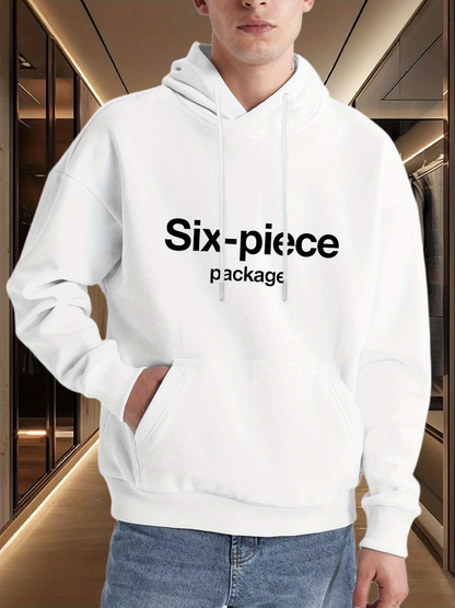 Men's Graphic Hoodie Six Piece Package Bold Text Centered On Plain Hoodie