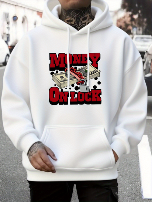 Men's Graphic Hoodie Money On Lock Bundled Cash And Red Padlock Surrounded By Floating Coins