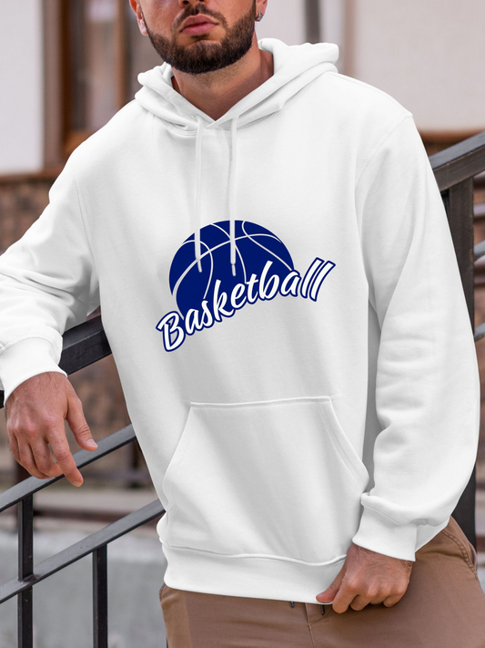 Men's Graphic Hoodie Blue Graphic With Stylized Text Centered Over Basketball