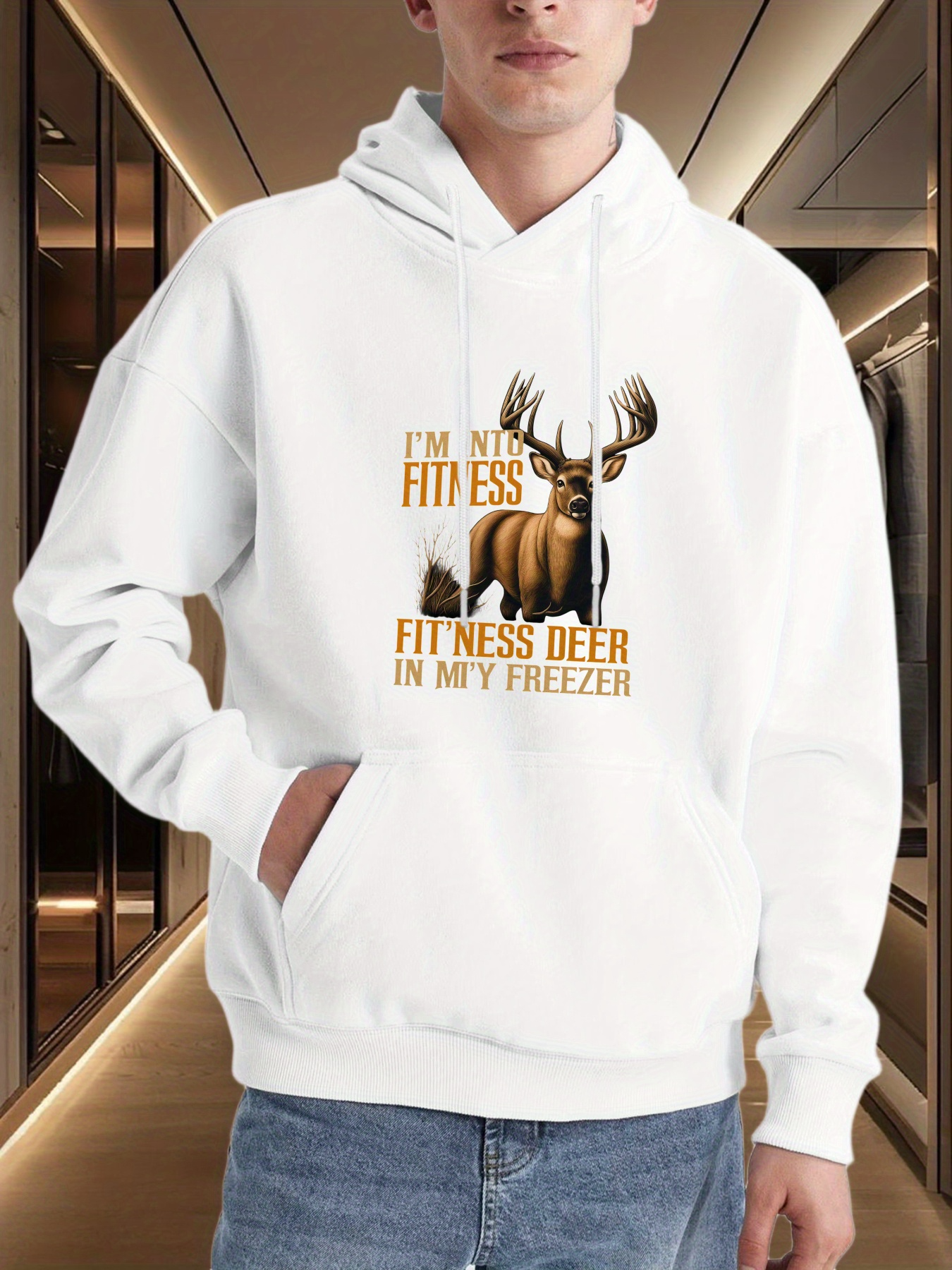 Men's Graphic Hoodie Im Not Fitness Fitness Deer In My Freezer Under Bright Cabin Lights Deer
