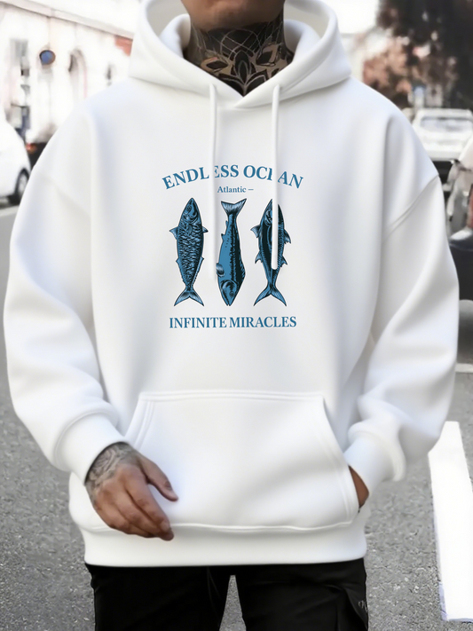 Men's Graphic Hoodie Endless Ocean Infinite Miracles Blue Fish Illustration Swimming Underwater Fish