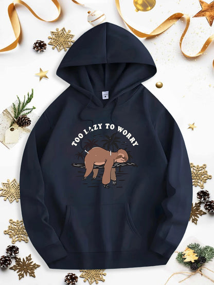 Men's Graphic Hoodie Too Lazy To Worry Sleepy Sloth Resting On Branch While Surrounded By Leaves Sloth