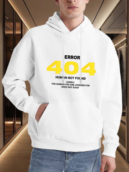 Men's Graphic Hoodie Error 404 Human Not Found Warning Message Hoodie