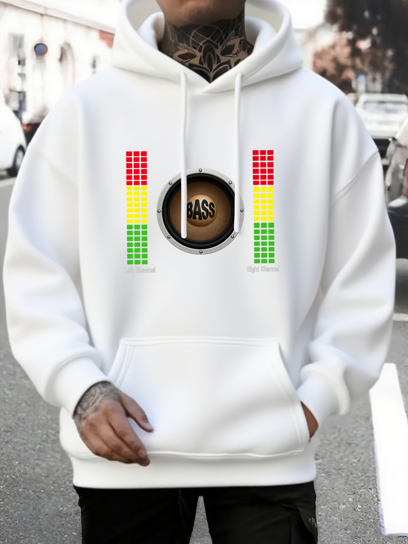 Men's Graphic Hoodie Audio Levels With Colorful Sound Wave Graphic Speaker