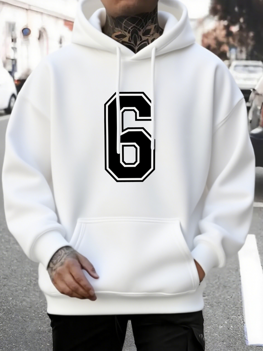 Men's Graphic Hoodie Bold Graphic Black Trimmed Number Six Hoodie