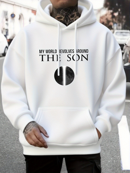 Men's Graphic Hoodie My World Revolves Around The Son With Bold Black Graphic Circle