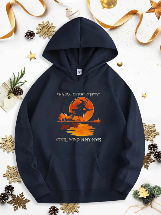Men's Graphic Hoodie Cool Wind In My Hair Glowing Orange Sunset Reflected On Still Lake Fisherman
