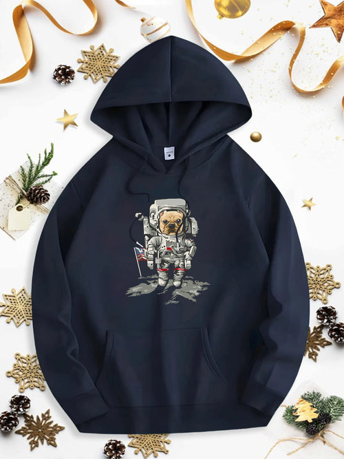 Men's Graphic Hoodie Lonely Astronaut Sitting On Moon Surface With Space Flag And Helmet Astronaut