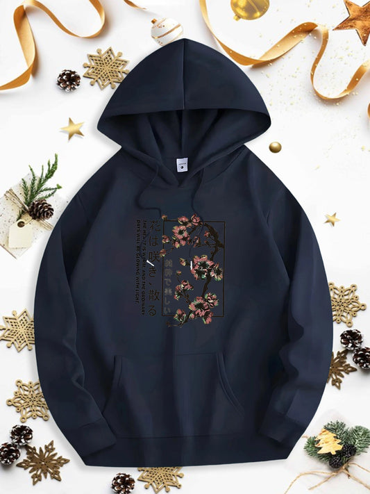 Men's Graphic Hoodie Delicate Blossoms Flourishing Around Subtle Script On Cozy Hoodie