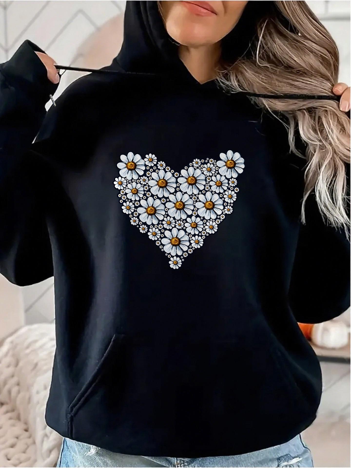 Women's Graphic Hoodie Delicate White Daisies Arranged In Heart Shaped Cluster Under Soft Light Heart