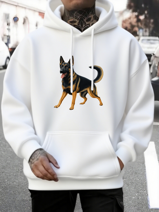 Men's Graphic Hoodie Bold Urban Streetwear With Strong Energetic Stance German Shepherd Dog