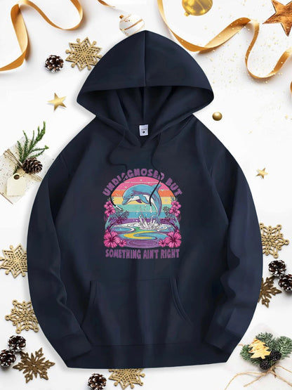 Men's Graphic Hoodie Undiagnosed But Something Aint Right Tropical Ocean Waves With Flowers And Flying Seagulls