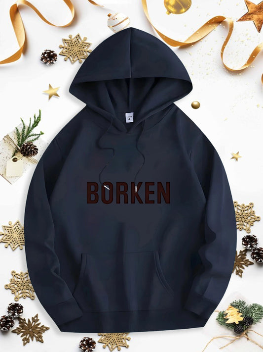 Men's Graphic Hoodie Dark Minimal Graphic Lettering Under Holiday Pinecones Hoodie