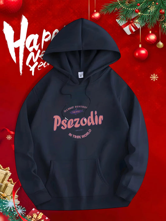 Men's Graphic Hoodie Casual Mystery Pink Slogan Among Circular Lettering Hoodie