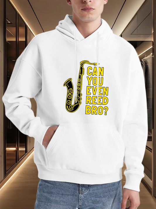 Men's Graphic Hoodie Can You Even Reed Bro Bold Yellow Saxophone Design Hoodie