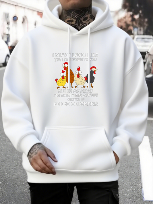 Men's Graphic Hoodie Cute Chickens Waddling With Red Combs And Playful Expressions Chicken