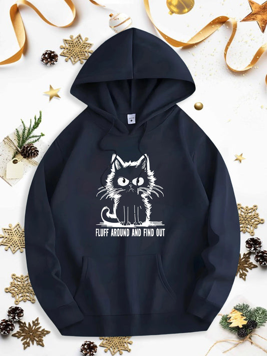Men's Graphic Hoodie Fluff Around And Find Out Playful White Kitten With Big Eyes Sitting Cat