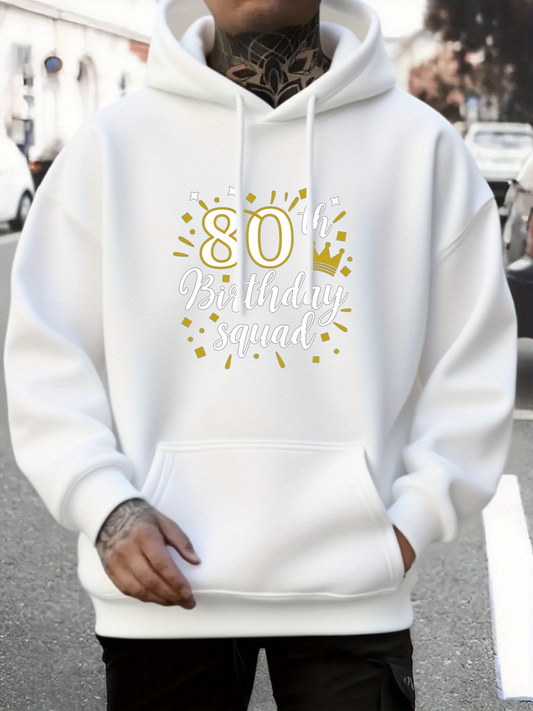 Men's Graphic Hoodie Eighty Birthday Squad With Sparkling Gold Confetti Details Crown Hoodie