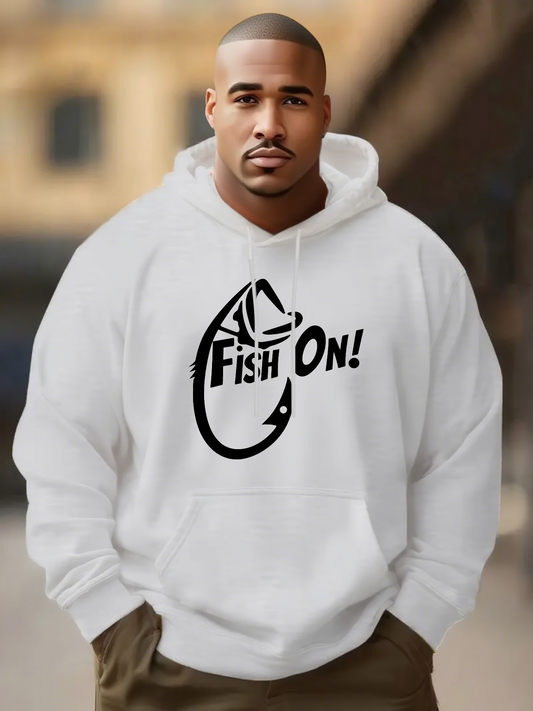 Men's Graphic Hoodie Fish On Bold Lettering With Stylized Angler Hook Design Hoodie