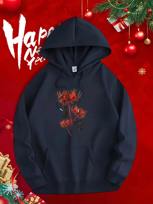 Men's Graphic Hoodie Burning Red Energy With Fiery Petals On Elegant Flower