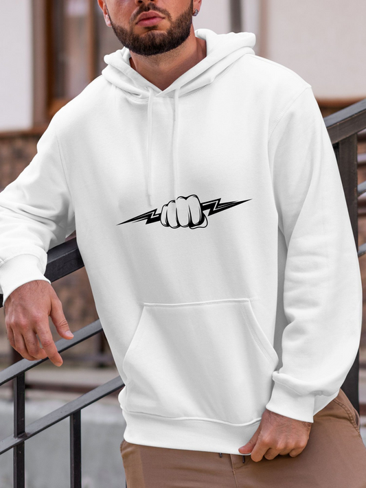 Men's Graphic Hoodie Bold Energy Lines With Striking Hand Surrounded By Lightning Fist