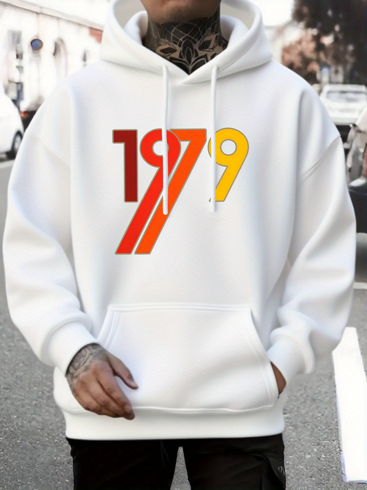 Men's Graphic Hoodie Colorful Retro Numbers With Vintage Year Motif Hoodie