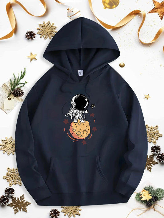 Men's Graphic Hoodie Floating In Space With Stars And Astronaut Holding Orange Moon