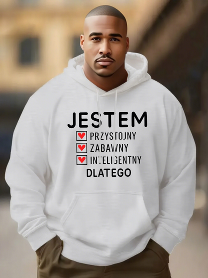 Men's Graphic Hoodie Polish text and heart checkmarks