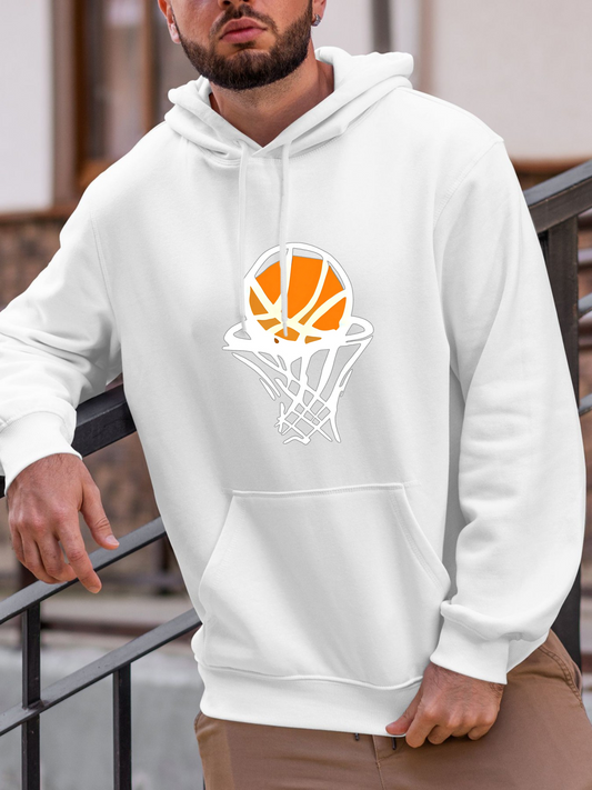 Men's Graphic Hoodie Bright Outdoor Net With Ball Flying Past Sunlit Hoop Basketball