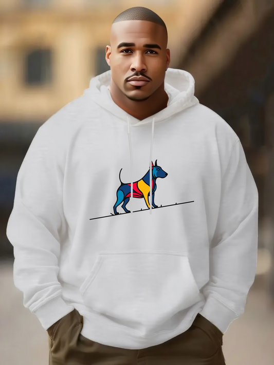 Men's Graphic Hoodie Colorful Modern Abstract Shapes With Standing Dog Silhouette Dog