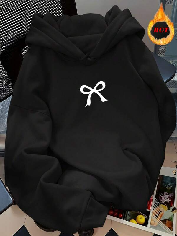 Women's Graphic Hoodie Minimalist Style Simple White Bowknot Centered On Cozy Hoodie