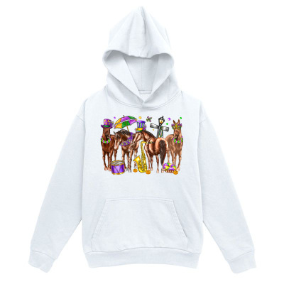 Men's Graphic Hoodie Colorful Mardi Gras Party Hats And Beads With Playful Horses