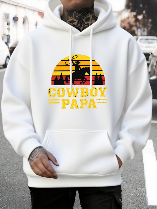 Men's Graphic Hoodie Cowboy Papa Vintage Western Sunset With Horse Riding Man Among Desert Landscape Hoodie