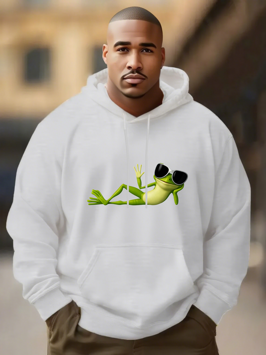 Men's Graphic Hoodie Cool Sunglasses Frog Relaxing On White Hoodie Front