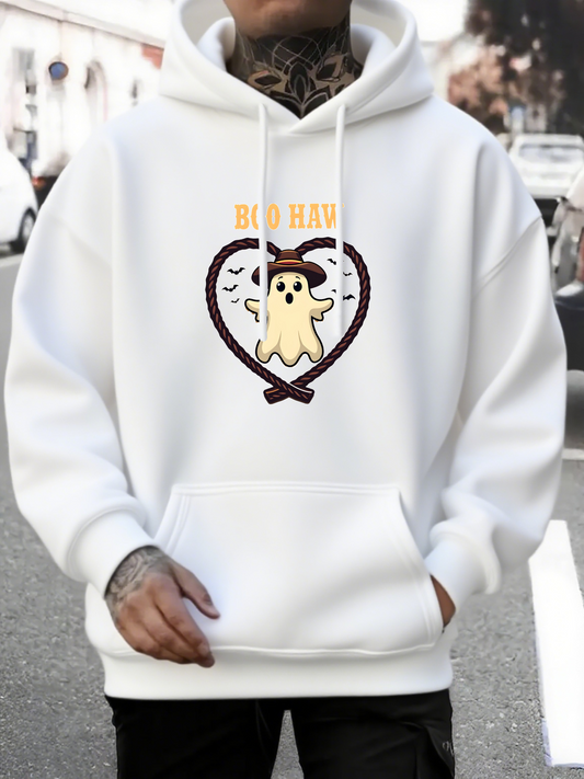 Men's Graphic Hoodie Big Hay Cartoon Ghost With Rope Heart Shape And Playful Expression