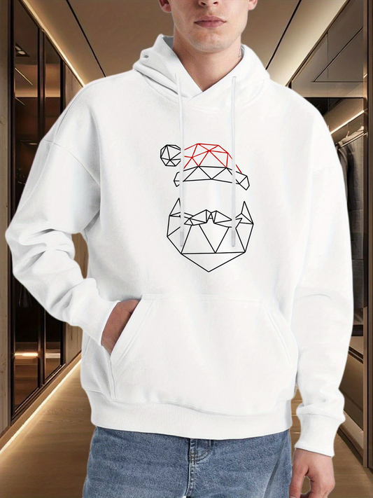 Men's Graphic Hoodie Geometric Lines Christmas Theme Bear Wearing Santa Hat