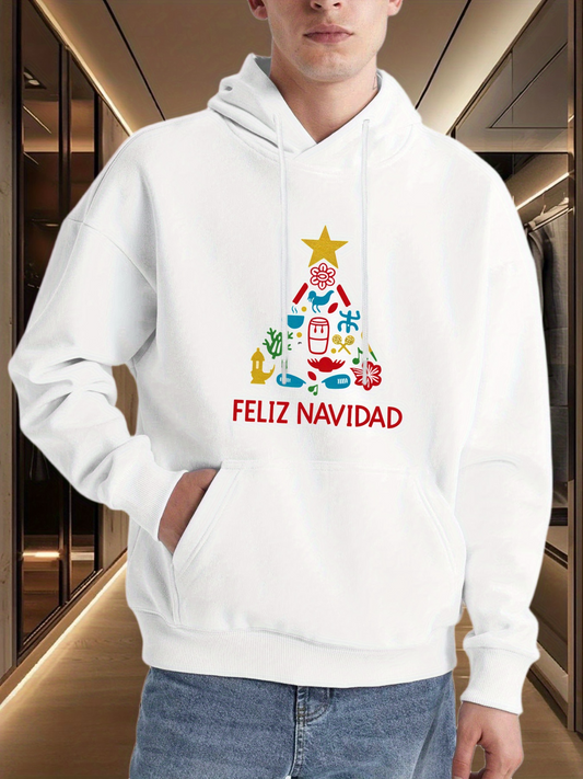 Men's Graphic Hoodie Celebration Elements With Festive Symbols Forming A Unique Christmas Tree