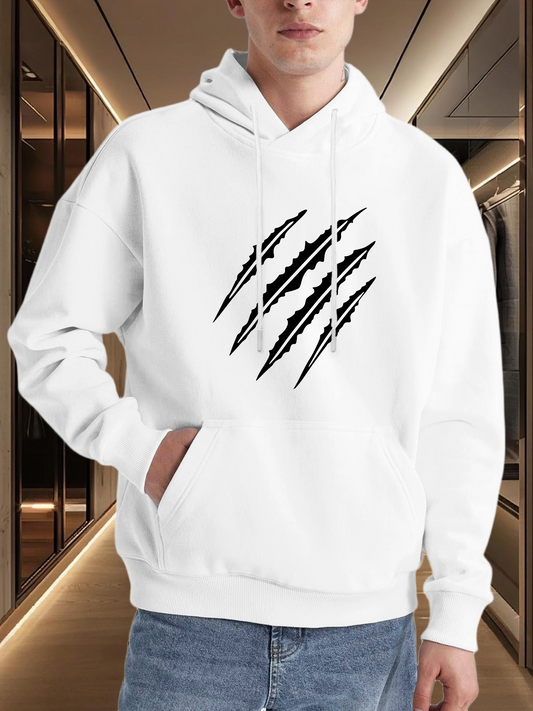 Men's Graphic Hoodie Bold Jagged Lines Shredded Pattern With Dynamic Black Marks Hoodie