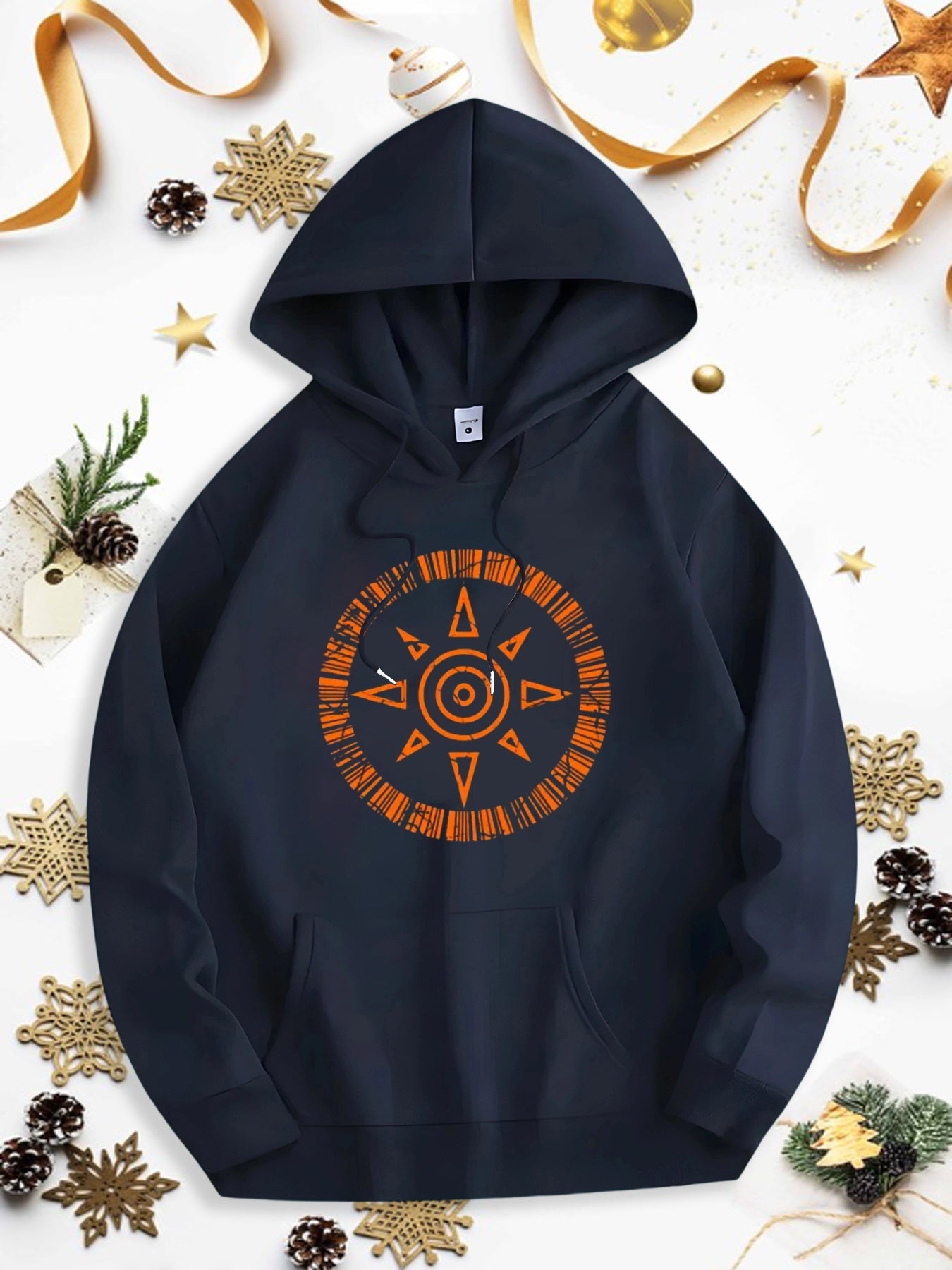 Men's Graphic Hoodie Radiant Compass Rose Surrounded By Mystic Circular Tribal Sun Symbol