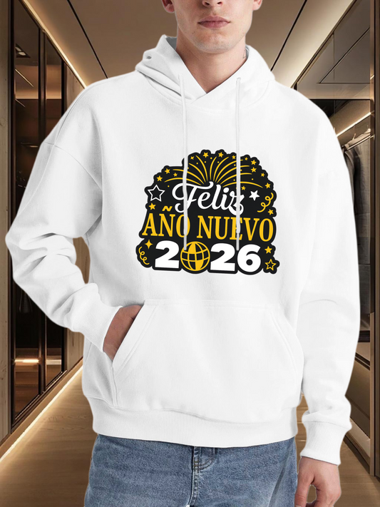 Men's Graphic Hoodie Festive Celebrations With Fireworks And Golden New Year Numbers Hoodie