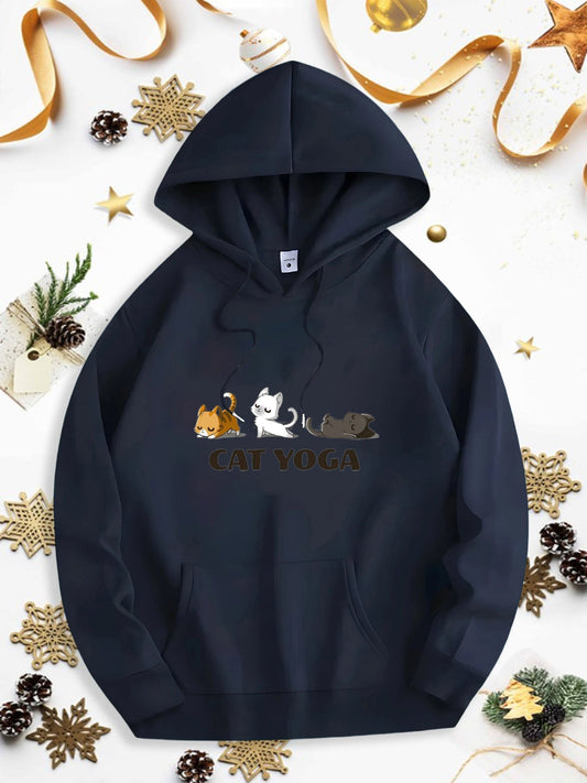 Men's Graphic Hoodie Cat Yoga Three Playful Cartoon Cats Stretching On Hoodie