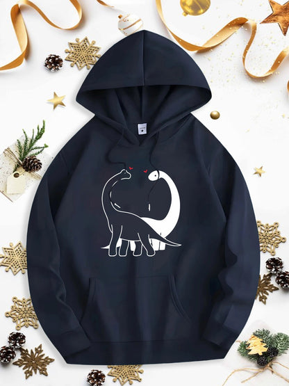 Men's Graphic Hoodie Playful Cartoon Dinosaurs Standing Together Under Festive Holiday Lights Dinosaur