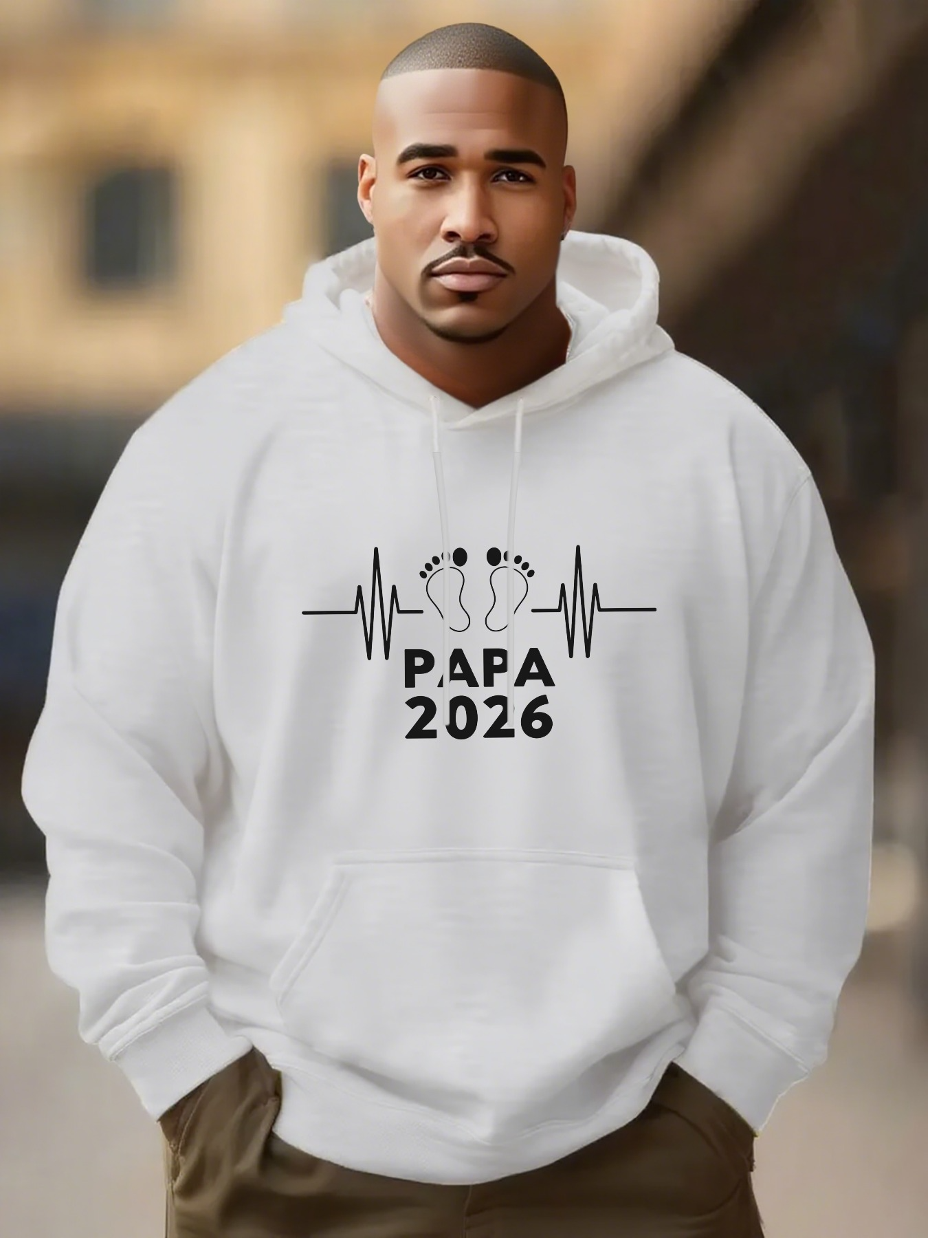 Men's Graphic Hoodie Heartbeat Graphic With Footprints And Simple Text Papa