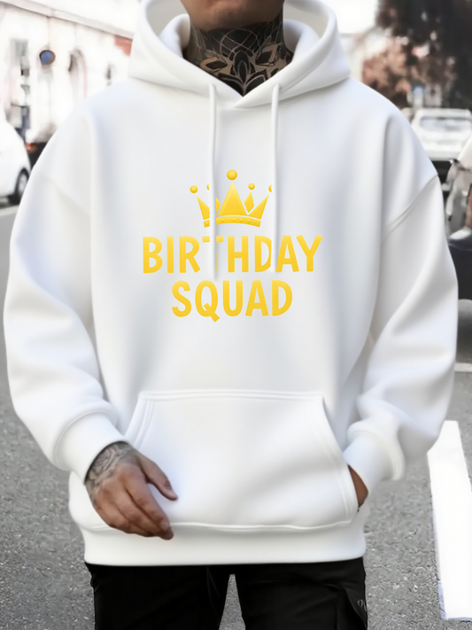 Men's Graphic Hoodie Birthday Squad Shining Golden Crown With Festive Party Elements Hoodie